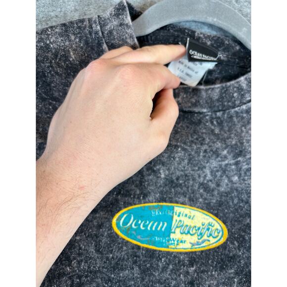 Vintage 90s Ocean Pacific Shirt Mens Large Black Acid Wash Surf Retro Streetwear - Picture 6 of 6